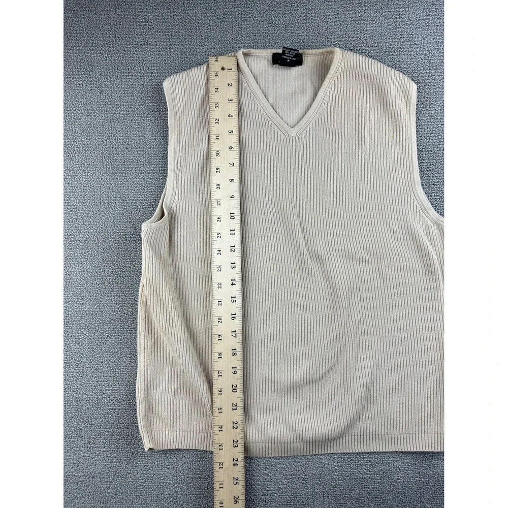 Eddie Bauer Sweater Vest Men M Cream Beige‎ 100% Mercerized Cotton Ribbed V-Neck